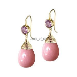 Bengelen kroonluchter elegante ronde imitatie roze parels oorbellen prachtige mode gold kleur metaal snijpje paars zirkoon voor vrouwen H240423