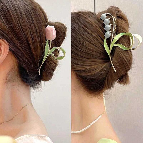 Dangle Lustre Élégant Tulipe Bell orchidée Fleur Cheveux Griffe Requin Clip Coiffe Vintage Ponytail Griffe Clip À La Mode doux Pour fille Bijoux De Cheveux Z0608