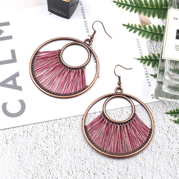 Boucles d'oreilles rondes en Bronze pour femmes, lustre ethnique, 6 couleurs, faites à la main, en soie gitane, OrecchiniDangle Mill22, 2022