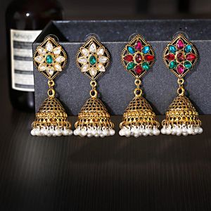 Dangle Kroonluchter Etnische Bruids Bride Kundan Jhumka Jhumki Indian Bahubali Drop Earrings Bells Pearls