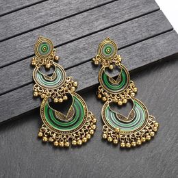 Cuelga la lámpara étnica moda pendiente larga gota s verde goteo aceite ojo oro color piercing joyería india turca 231216