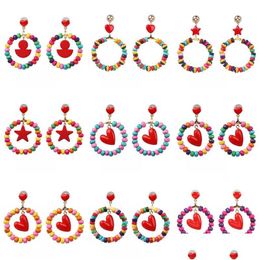 Bengelen kroonluchter etnische stijl houten oorbellen voor vrouwen handgemaakte Boheemse colorf kralen vijfpunten star hoop charm party sieraden dr dhdla