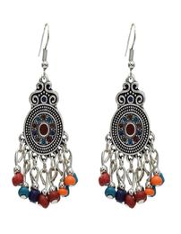 Dangle Lustre Ethnique Style Turc Alliage Jhumka Boucle D'oreille Résine Perlée Déclaration Boucles D'oreilles Pour Les Femmes Boho Fête Gypsy BijouxDa9901456