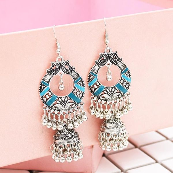 Dangle Lustre Ethnique Vintage Argent Couleur Jhumka Cloches Perles Gland Déclaration Boucles D'oreilles Pour Les Femmes Turc Tribal Gypsy Bijoux PartyDan