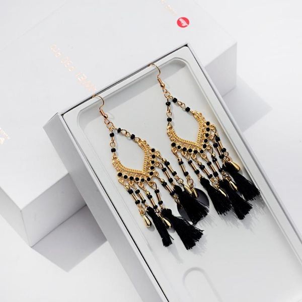 Dangle Lustre Ethnique Vent Bohème Style Boucles D'oreilles Alliage Creux Pendentif Long Coton Soie Glands 2022 Rétro Gypsy Bijoux Cadeau