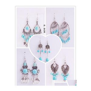 Dangle Lustre Européen Et Américain Rétro Motif Croix Boucles D'oreilles Long Paragraphe Géométrique Rond Bleu Turquoise Mode Persona Dhz6F