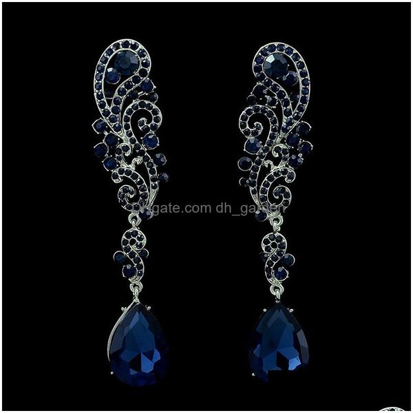 Dangle Lustre Style Européen Or Argent Plaqué Alliage Fl Strass Cristal Déclaration Grandes Longues Boucles D'oreilles Livraison Directe Juif Dhgarden Dhyen