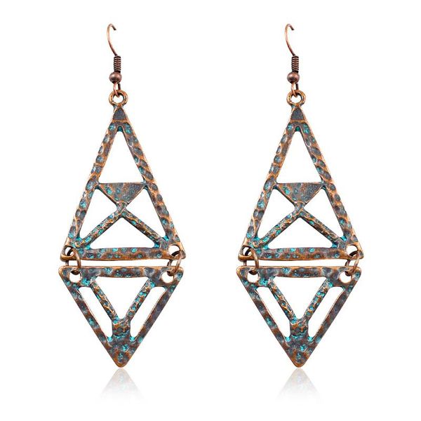 Cuelga la lámpara exagerada triángulo hueco geometría rombo colgante pendientes Vintage bronce verano playa accesorios de moda mujeres Jewe