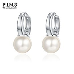 Bengelen kroonluchter F.I.N.S S925 Sterling Silver Crystal Pearl -oorbellen Ronde Cirkel Kleine hoepels Piercing Eargespelen voor vrouwen Fijne juweel 230428