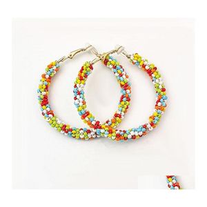 Dangle Lustre Fadhion Colorf Perle Cercle Boucles D'oreilles Couleur Dorée Bohême Hoop Boucle D'oreille Avec Riz Décoration Simple Pour Les Femmes Drop Otd8Z