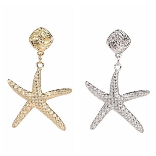 Boucles d'oreilles pendantes en métal pour femmes, lustre, grande étoile brillante exagérée, à la mode, étoile de mer d'été, cadeau 261u, 2021