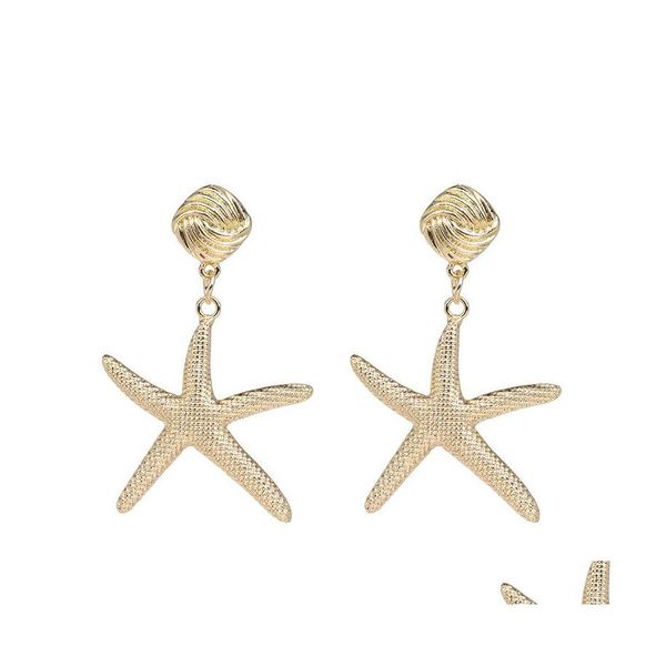 Dangle Chandelier Fashion 2021 Big Exagéré Brillant Star Drop Boucles d'oreilles pour femmes Summer Sea Starfish Metal Déclaration Cadeau 140C3 D Dhhtz