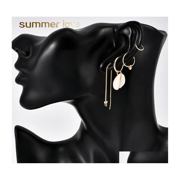 Dangle Chandelier Mode 4pcs / Set Boucle d'oreille géométrique pour femmes Europe Amérique Plaqué or Alliage Hoop Ear Wire Summer Beach Dhdqj