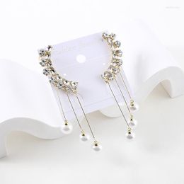 Bengelen kroonluchter mode en elegante zirkon water drop kwast oor clip stud oorbellen Koreaanse parel lange vrouwelijke accessoires cadeaudangle odet