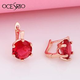 Dangle lustre mode grand rond rouge boucles d'oreilles pierres cubique zircone or 585 pour les femmes de mariage bijoux de fête Ers-r43274M