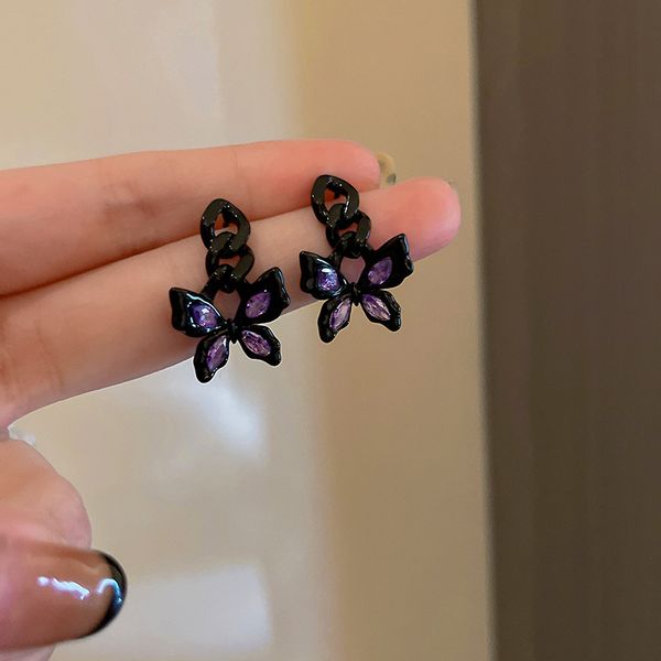 Balancent lustre mode noir boucles d'oreilles Style Vintage violet cristal papillon boucles d'oreilles pour les femmes 2022 nouveaux bijoux