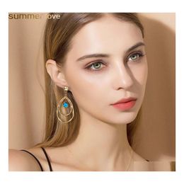 Bengelen kroonluchter mode blauw kristal holle oorbellen voor vrouwen irregar geometrie goud vergulde golfvorm strass earring juwelen 6