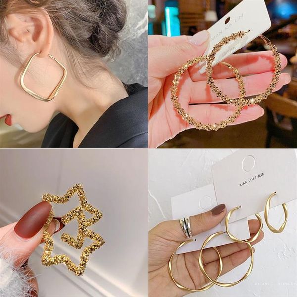 Pendientes colgantes de aro circulares a la moda para mujer, pendientes geométricos grandes de corazón redondo de Color dorado para mujer, Je308o moderno