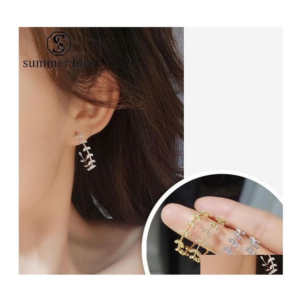 Dangle Lustre Mode Cuivre Incrusté Zircon Feuille Hoop Boucles D'oreilles Pour Les Femmes Or Sier Placage Arbre Branches Cz Boucle D'oreille Weddin Dh2U7