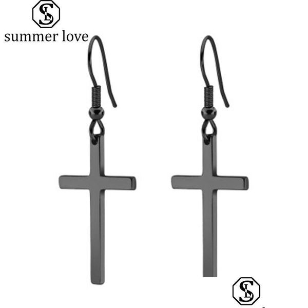 Dangle Lustre De Mode Croix Boucles D'oreilles Sier Noir En Acier Inoxydable Longue Goutte Pour Femmes Homme Designer Bijoux Cadeaux Livraison Dhxlf