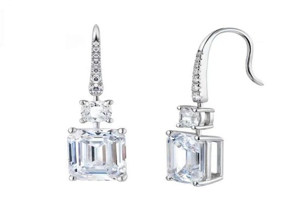 Dangle lustre mode cristal carré boucles d'oreilles de luxe éblouissant S925 bijoux argentés pour les femmes fête de mariage Valentine02586910