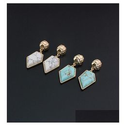 Dangle Kroonluchter Mode Goud Kleur Geometrische Natuursteen Vorm Wit Turquoise Oorbellen Sieraden Voor Vrouwen Drop Levering Dh4Wd