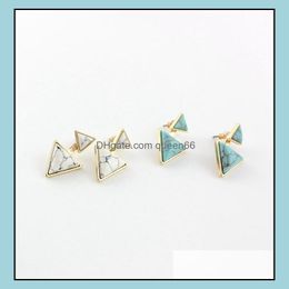 Bengelen kroonluchter mode goud kleur natuursteen driehoek witte groene turquoise stud oorbellen sieraden voor vrouwen drop levering otazw