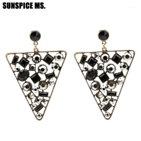 Dangle Lustre De Mode Gothique Triangle Gris Cristal Boucle D'oreille Pour Les Femmes Grand Punk Oreille Pendentifs Ethnique De Noce Bijoux En Gros