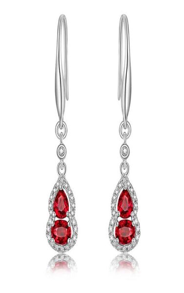 Dangle lustre mode gourde rouge cristal rubis pierres précieuses Zircon diamants boucles d'oreilles pour femmes or blanc couleur argent Brinc2885963