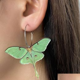 Dangle Lustre Mode Vert Papillon Acrylique Boucles D'oreilles Femmes Fille Vintage Moth Drôle Réaliste Animal Bijoux Cadeau Créatif Drop Dhkaf