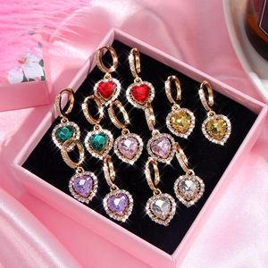 Bengelen kroonluchter mode hartvormige kristallen druppel oorbellen voor vrouwen multicolor glanzende strass elegante temperament sieraden geschenkdangle