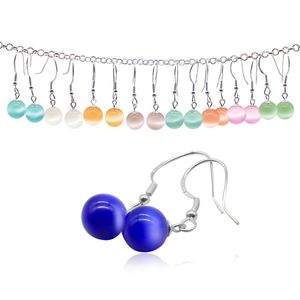 Bengelen kroonluchter mode sieraden 925 sterling sier stenen oorbellen 19 kleuren natuurlijke kristal kat oog drop oorrang paar voor vrouwen de dhvt6