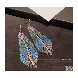 Dangle Lustre Bijoux De Mode Dazzling Colorf Bleu Plume Zircon Grab Chain Long Tassel Dangle Boucles D'oreilles Géométrique Exagéré Dhf7V