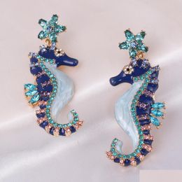 Dangle Lustre Mode Bijoux Glaze Hippocampe Boucles D'oreilles Rhinstone Rétro Heahorse Dangle Stud Drop Delivery Dhonl