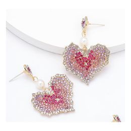 Dangle Lustre Bijoux De Mode Mtilayer Dégradé En Forme De Coeur Diamant Strass Boucles D'oreilles Coeur Goujon Livraison Directe Dhnm4