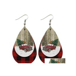 Cuelga la lámpara de la joyería de moda Pendientes de cuero de la PU Doble capa Navidad Santa Claus Nieve Faux Drop Entrega Dh6Zv