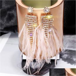 Dangle Lustre Bijoux De Mode S925 Sier Post Plume Boucles D'oreilles Rhisntone Gland Long Stud Drop Delivery Dhbit