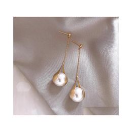 Cuelga la lámpara de la joyería de moda S925 Sier Post Long Borla Pendientes de perlas Perlas Colgante Stud Drop Entrega DHBXR