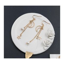 Dangle Lustre Mode Bijoux Femmes Boucles D'oreilles Lune Étoile Chaîne Gland Plume Asymétrique Drop Delivery Dhtyp