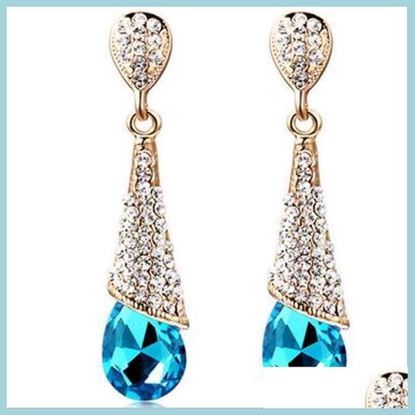 Dangle Lustre Mode Coréen Dangle Lustre Boucles D'oreilles Bleu Rouge Cristal Pierre De Mariée Goutte D'eau Coeur Boucles D'oreilles Pour Le Mariage Dhshc