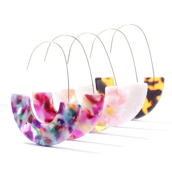 Cuelga la lámpara Moda Leopard Esign Pendientes de acrílico Acetato Concha de tortuga Semicírculo Gancho grande Pendiente de gota de resina para mujeres D Dh5Rz