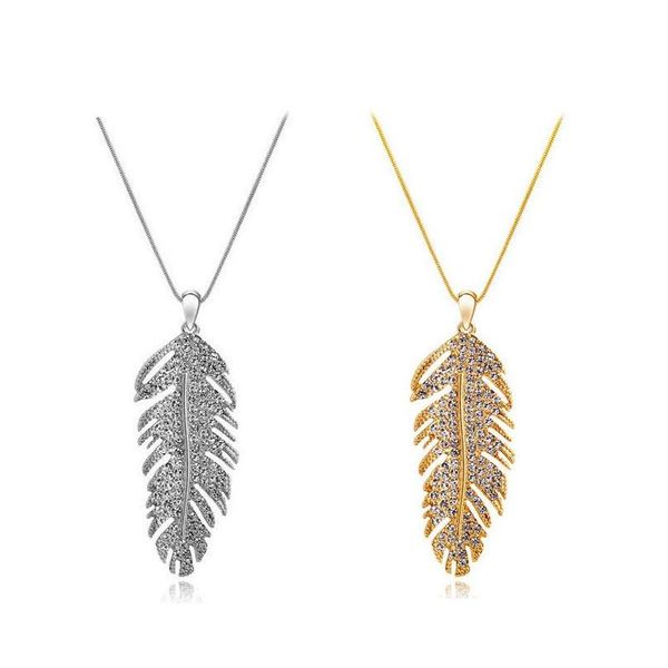 Dangle Lustre Mode Ailes D'amour Bohème Plume Feuille Cristal Pendentif Lien Chaîne Collier Ou Earrins Femmes Saint Valentin Gif Dhnwl