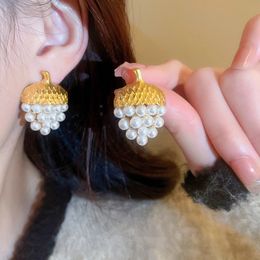 Bengelen kroonluchter mode metallic witte kersen parel drop oorbellen voor vrouwen persoonlijkheid nieuwe sieraden pendientes