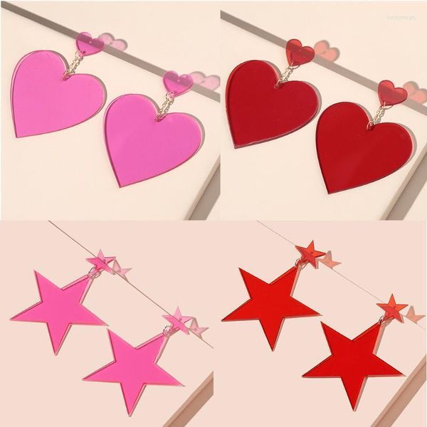 Pendientes de gota de corazón rojo y rosa neón para mujer