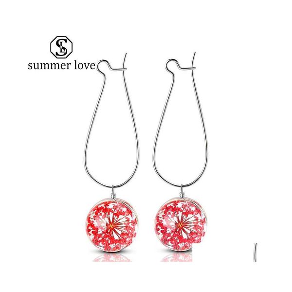 Dangle Lustre Mode Plante Fleur Sèche Boucle D'oreille Femme Colorf Fleurs Séchées Boule De Verre Pressé Boucle D'oreille Creative Charme Bijoux Gif Dhyvq