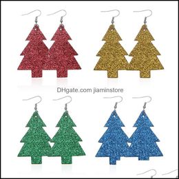 Dangle Lustre Mode Pu Cuir Arbres De Noël Double Face Paillettes Boucles D'oreilles Pour Les Femmes Bijoux Drop Delivery Ottx2