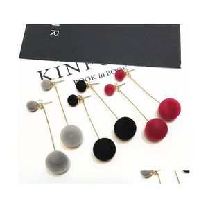 Bengelen kroonluchter mode rood zwart pluche bal persoonlijkheid oorbellen voor vrouwen sieraden cadeau ronde lange tassel eenvoudige drop earring s dhdxf