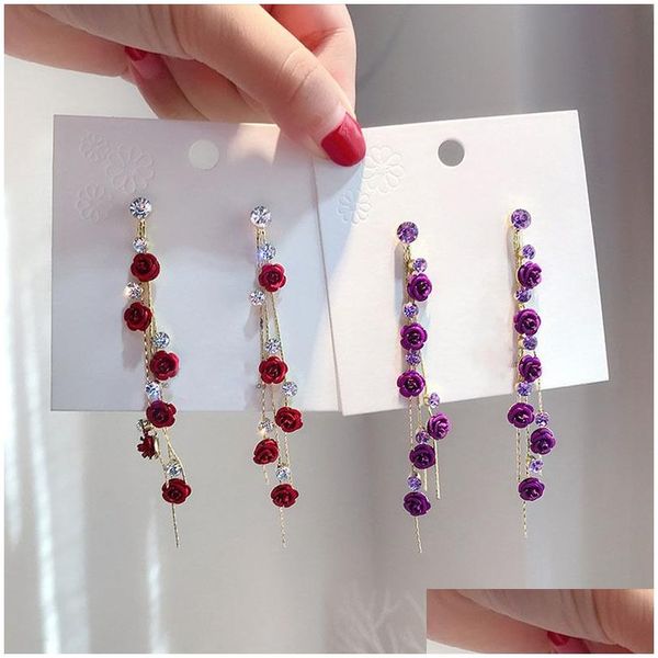 Dangle Lustre De Mode Rose Pétale Boucles D'oreilles Pour Les Femmes Rouge Blanc Long Gland Suspendus Mariages Fête Bijoux Accessoires Cadeau Dhtvd