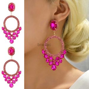 Chandelier en pendaison de lustre Rose rouge Chandelier Grande tendance de boucle d'oreille enrôle Design de luxe scintillant Crystal Femme Boucles d'oreilles Party Bijoux Pendre D240323