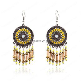 Dangle Lustre De Mode Ronde En Alliage Boucle D'oreille Vintage Indien Jhumka Femelle Jaune Cristal Gland Dangle Boucles D'oreilles Pour Les Femmes Bohême Dhahu